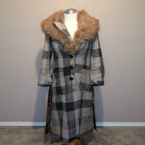 Toar Plaid Black and White Long Wool Trench Coat XL